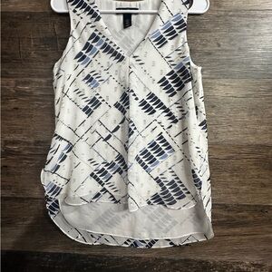 White House Black Market Asymmetrical Blue and White Tank Top